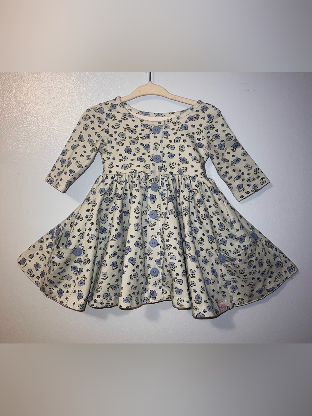 SweetHoney Twirl Dress with Blue Floral Print - Size 12M